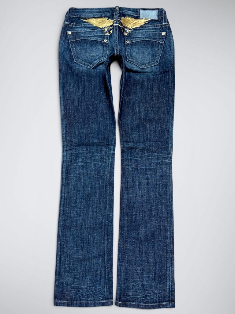 Vintage Robinâs Jean Dark Wash Ultra Rise Straight Jeans | Gold Wing Embroidered
